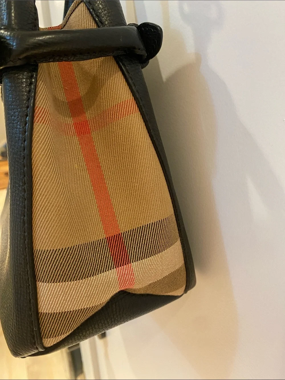 Burberry Black Leather Satchel with Tan Side Panels